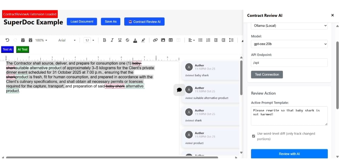 Superdoc diff redlining extension
